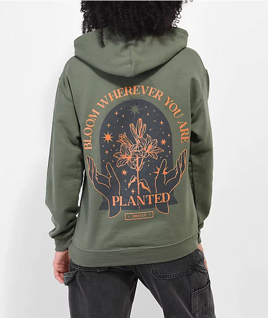 Dravus Bloom Hands Olive Green Hoodie