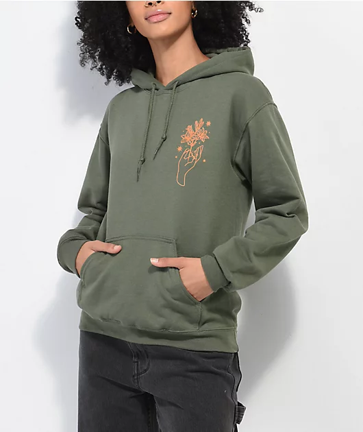 Dravus Bloom Hands Olive Green Hoodie