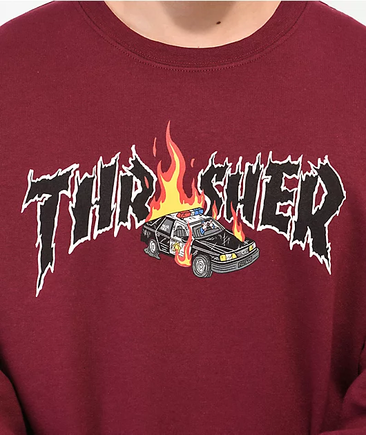 Thrasher Cop Car Burgundy Crewneck Sweatshirt