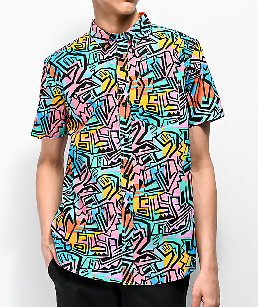 Empyre Shaped Geo Block Short Sleeve Button Up Shirt