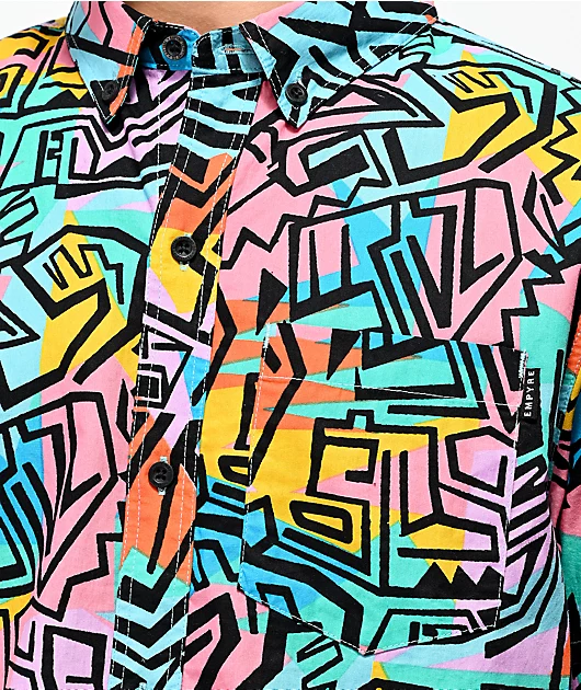 Empyre Shaped Geo Block Short Sleeve Button Up Shirt