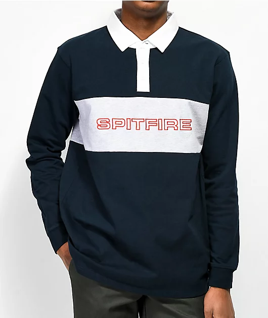 Spitfire Geary Navy & Grey Long Sleeve Polo Shirt