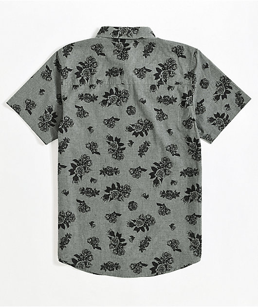 Dravus Alvin Floral Dark Grey Short Sleeve Button Up Shirt