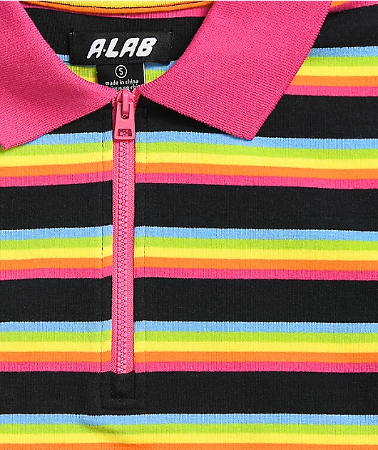 A-Lab Cordina Rainbow Zip Crop Polo Shirt
