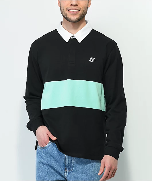 Empyre Blocked Black & Blue Rose Long Sleeve Polo Shirt