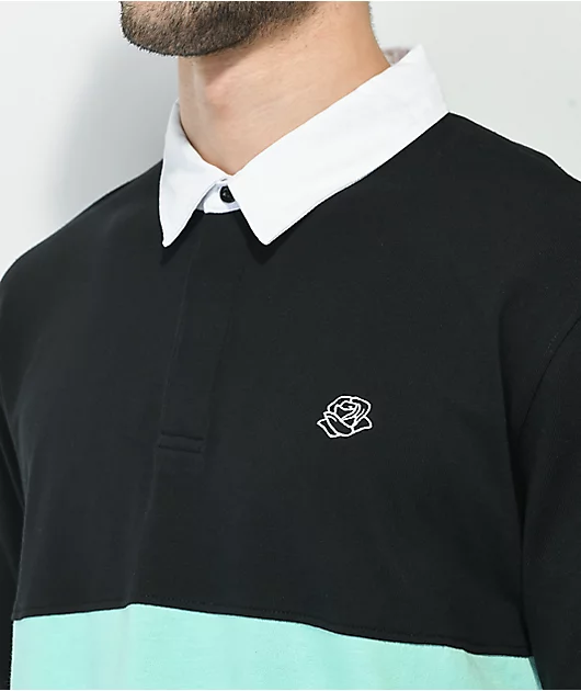 Empyre Blocked Black & Blue Rose Long Sleeve Polo Shirt