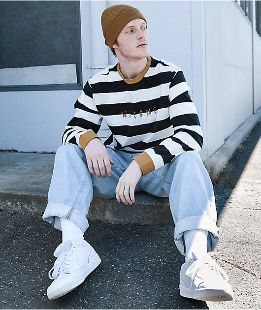 Welcome Thicc Stripe Black & Bone Knit Long Sleeve T-Shirt