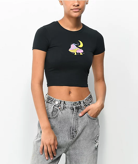 A-Lab Serina Mushroom Black Crop T-Shirt