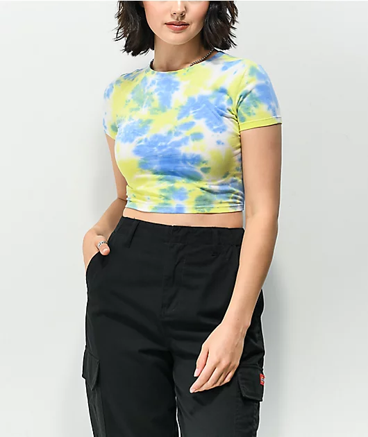 Ninth Hall Martini Blue & Yellow Tie Dye Cut Out Crop T-Shirt