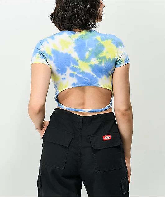 Ninth Hall Martini Blue & Yellow Tie Dye Cut Out Crop T-Shirt