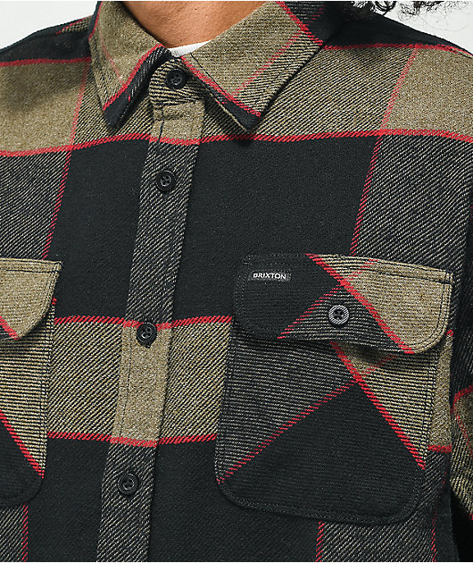 Brixton Bowery Brown, Grey, & Charcoal Plaid Flannel Shirt