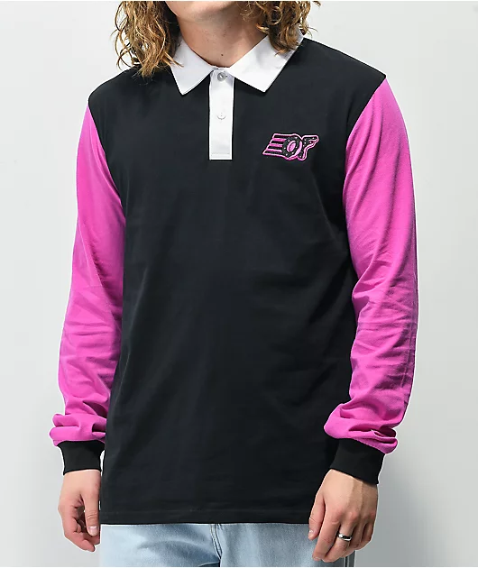 Odd Future Colorblock Purple & Black Long Sleeve Polo Shirt