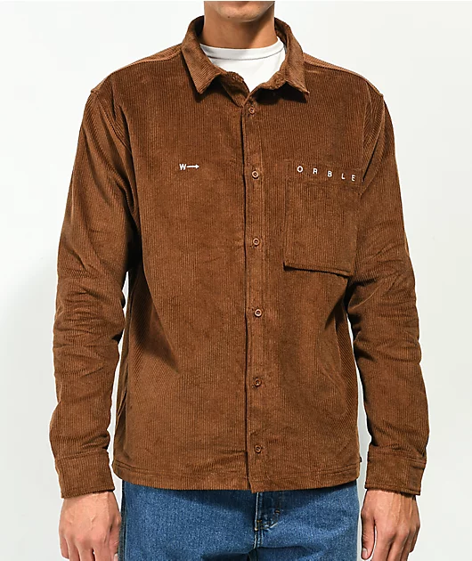 WORBLE Brown Corduroy Long Sleeve Shirt