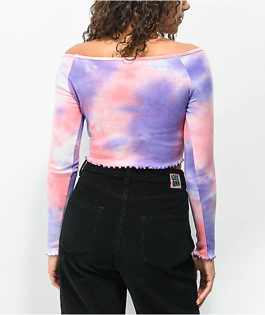 A-Lab Patina Pink & Purple Tie Dye Crop Long Sleeve T-Shirt