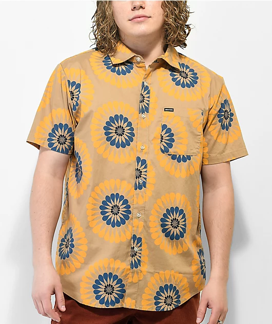 Brixton Charter Print Tan Short Sleeve Button Up Shirt