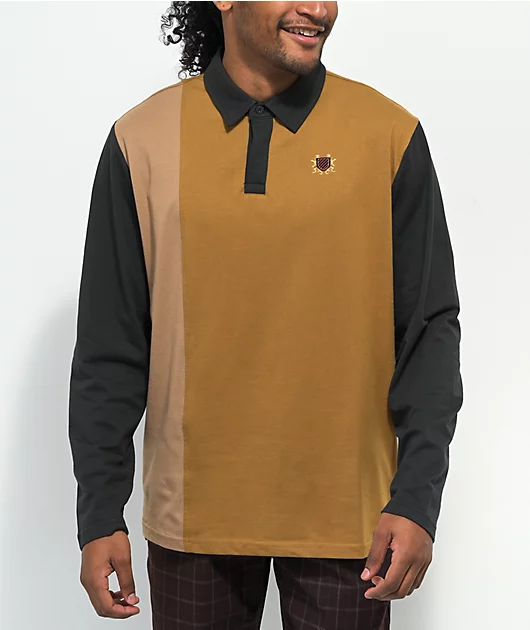 Brixton Lion Crest Tan Long Sleeve Rugby Shirt