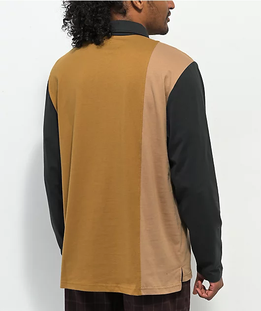 Brixton Lion Crest Tan Long Sleeve Rugby Shirt