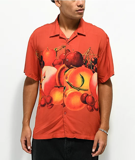 Obey Fruit Bowl Red Short Sleeve Button Up Shirt