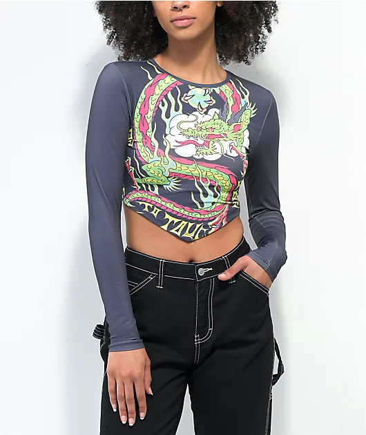 NGOrder Dragon Dark Grey Open Back Crop Top