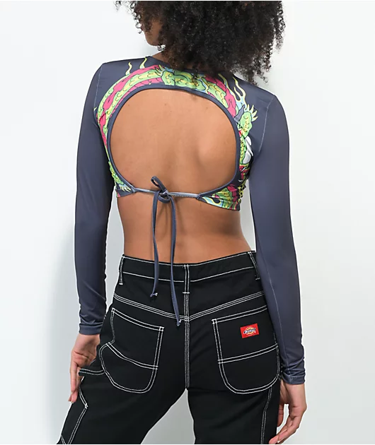 NGOrder Dragon Dark Grey Open Back Crop Top