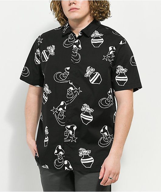 Globe Underground Holiday Black Short Sleeve Button Up Shirt