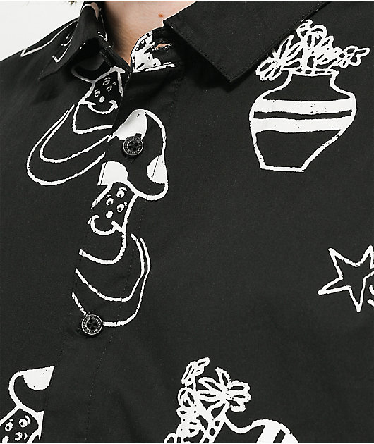 Globe Underground Holiday Black Short Sleeve Button Up Shirt