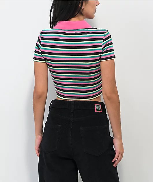 18888-a.lab-cordina-pink-green-stripe-zip-crop-polo-shirt-3.webp A.LAB Cordina Pink & Green Stripe Zip Crop Polo Shirt