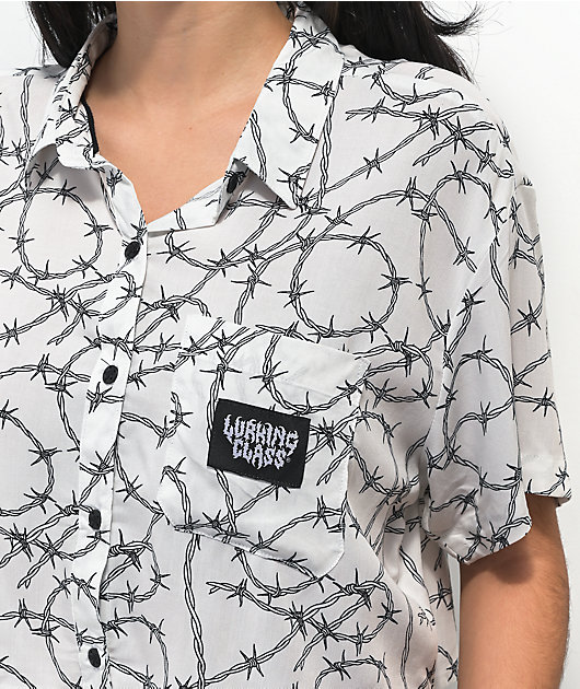 Lurking Class by Sketchy Tank Barbed Wire White Crop Woven Shirt