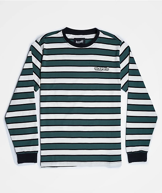 Welcome Cooper Spruce Green & White Stripe Long Sleeve T-Shirt