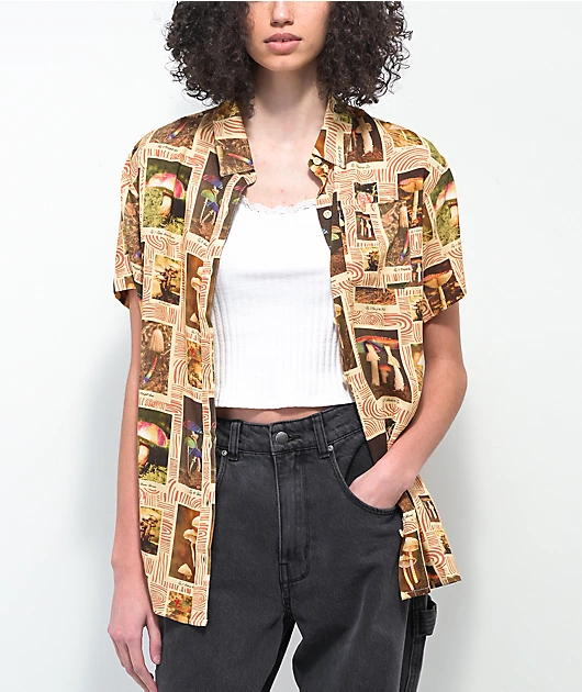 Dravus Zaedia Mushroom Tan Short Sleeve Button Up Shirt