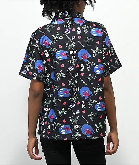 Vitriol Ziggy Anime Print Black Short Sleeve Button Up Shirt