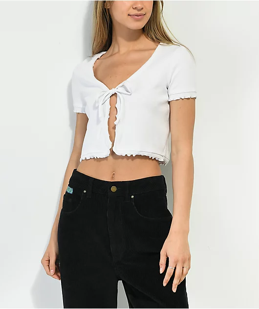 A.LAB Zowie White Tie Front Crop Top