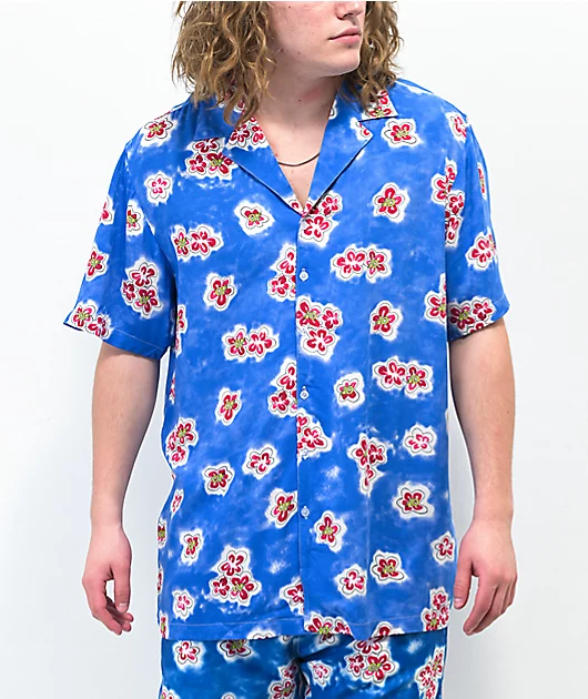 Odd Future Flowers Blue & Purple Short Sleeve Button Up Shirt