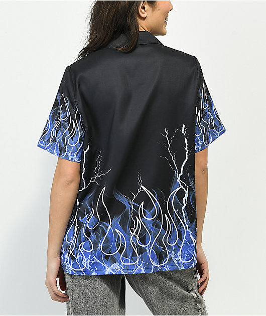 Vitriol Ziggy Anime Flame Black Short Sleeve Button Up Shirt
