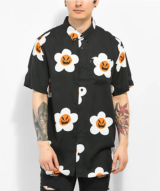 Salem7 Ghoulfriend Black Short Sleeve Button Up Shirt