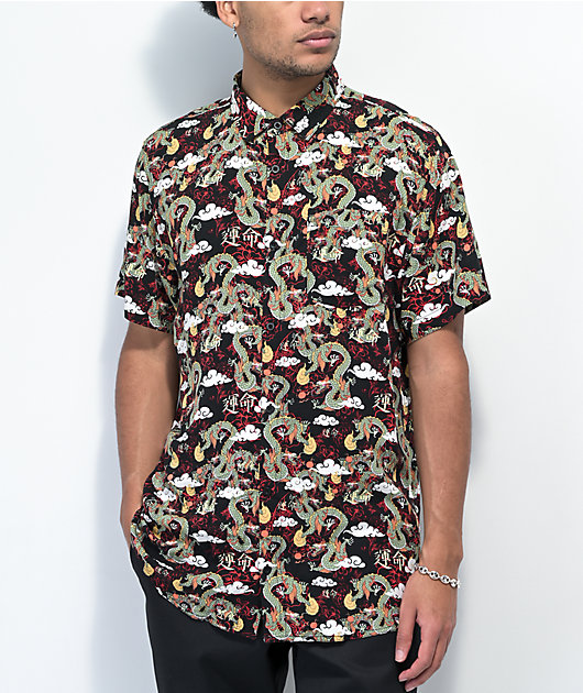 Empyre Feudal Flames Black Short Sleeve Button Up Shirt