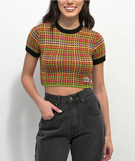 Ragged Priest Crystal Brown Knit Crop Top