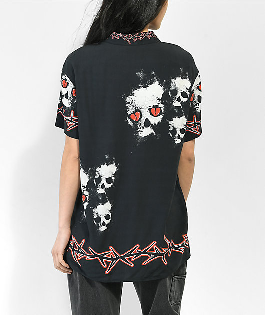 Broken Promises Mania Black Short Sleeve Button Up Shirt
