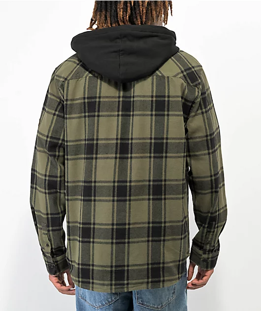 DC Ruckus Green & Black Hooded Flannel Shirt