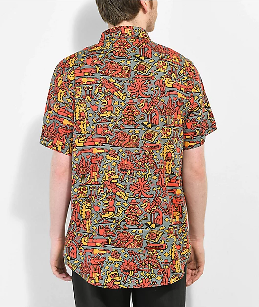 Killer Acid Party Animal Grey Short Sleeve Button Up Shirt