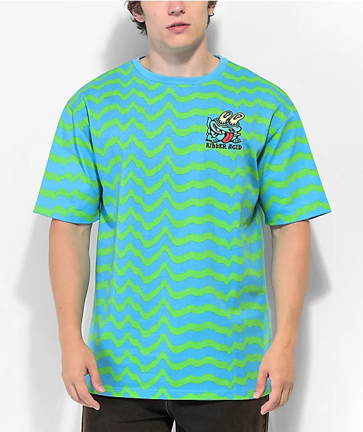 Killer Acid Frog Blue & Green Wavy Stripe T-Shirt