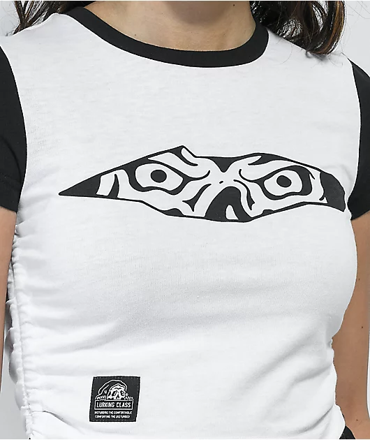 Lurking Class by Sketchy Tank Terror Eyes White & Black Cinch Crop Top