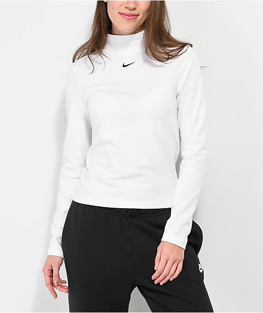 Nike Sportswear Essentials White Long Sleeve Mock Neck Top