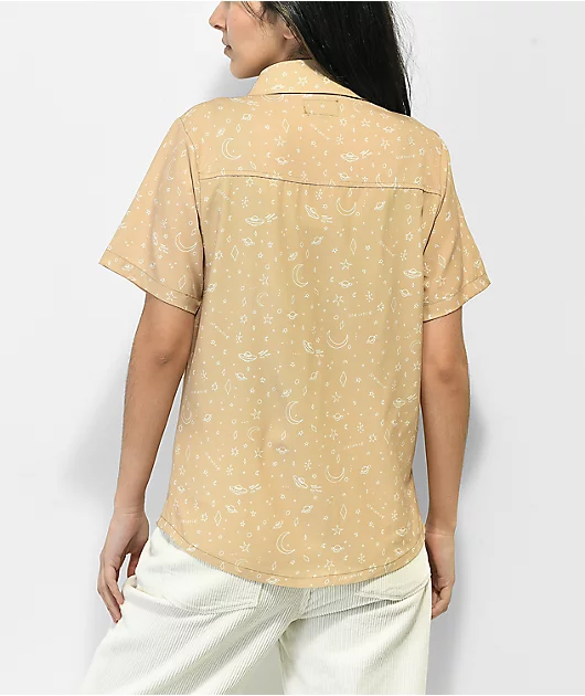 Melodie I Need Space Natural Short Sleeve Button Up Shirt