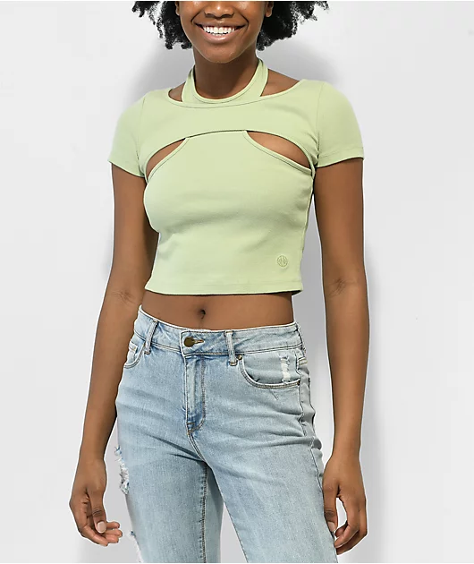 Ninth Hall Leia Green Cut Out Crop Top