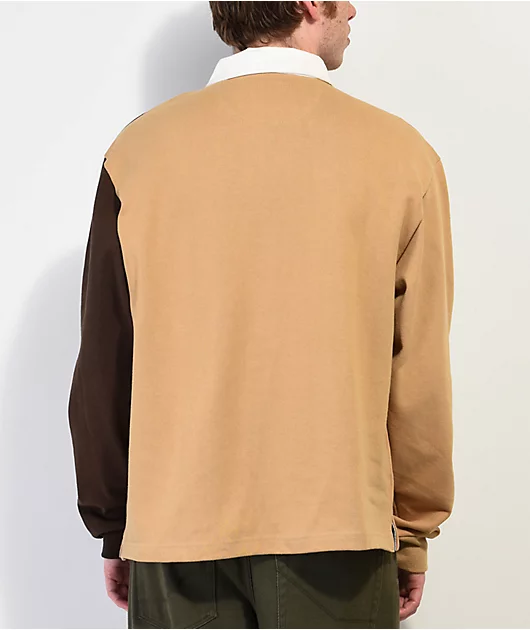 HUF Mixed Up Khaki & Brown Long Sleeve Polo Shirt