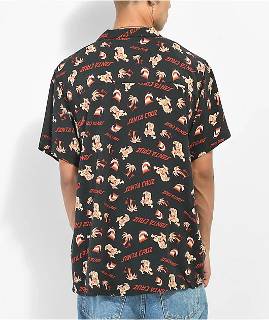 Santa Cruz Beach Bum Hand Black Short Sleeve Button Up Shirt