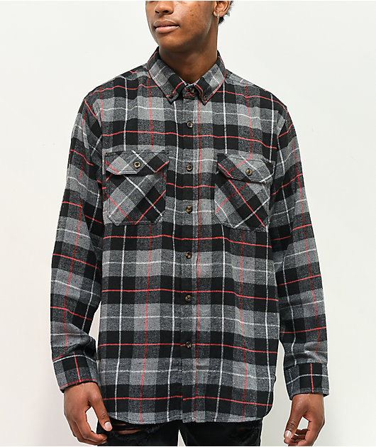 Montage Black, Grey & Red Plaid Flannel Shirt