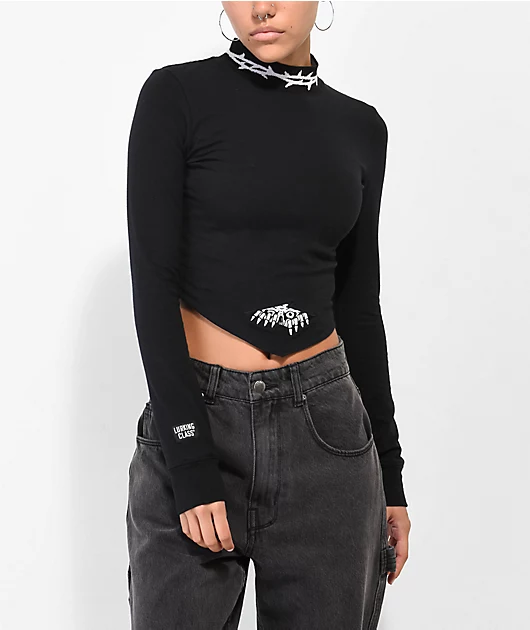 Lurking Class by Sketchy Tank Terror Bandana Black Long Sleeve Crop Top