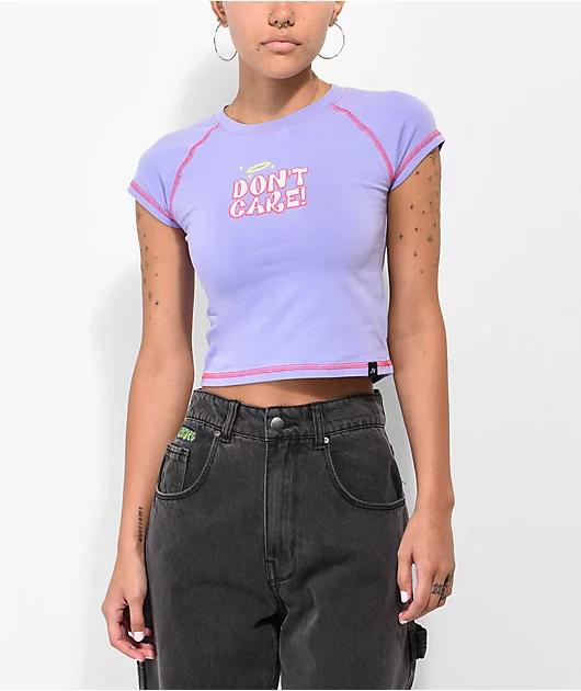 JV By Jac Vanek Dont Care Purple Crop T-Shirt